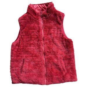 CiSono women’s M Burnt Orange Reversible hooded puffer vest nylon/fur